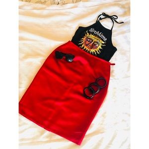 Red Polyester pencil skirt